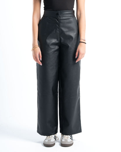 Black Wide-Leg Leather Pants