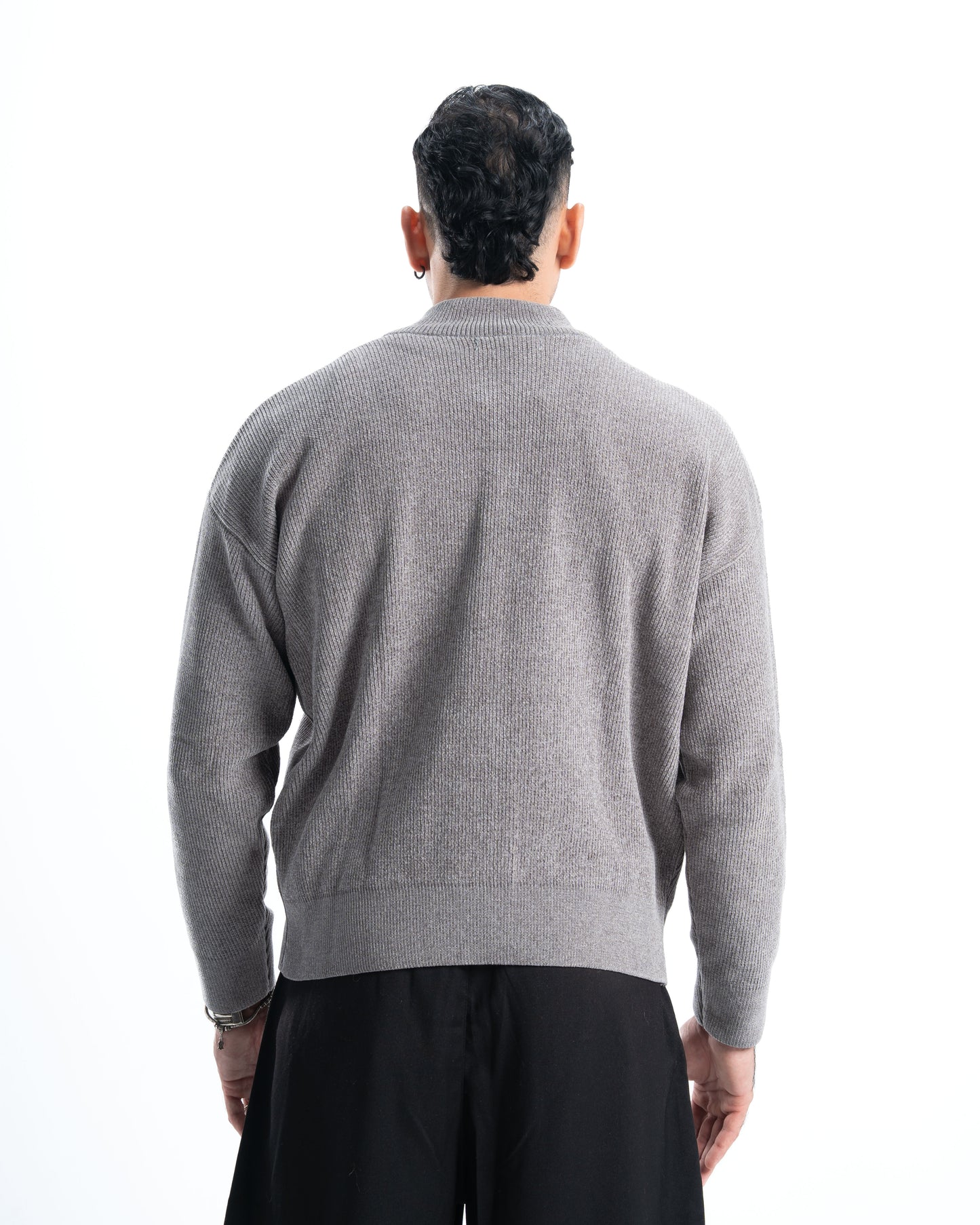 Grey Full Zip Knitted Pullover
