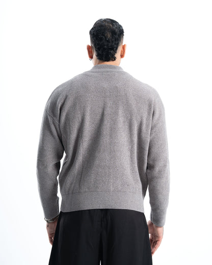 Grey Full Zip Knitted Pullover