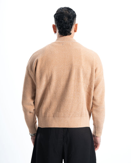 Beige Full Zip Knitted Pullover