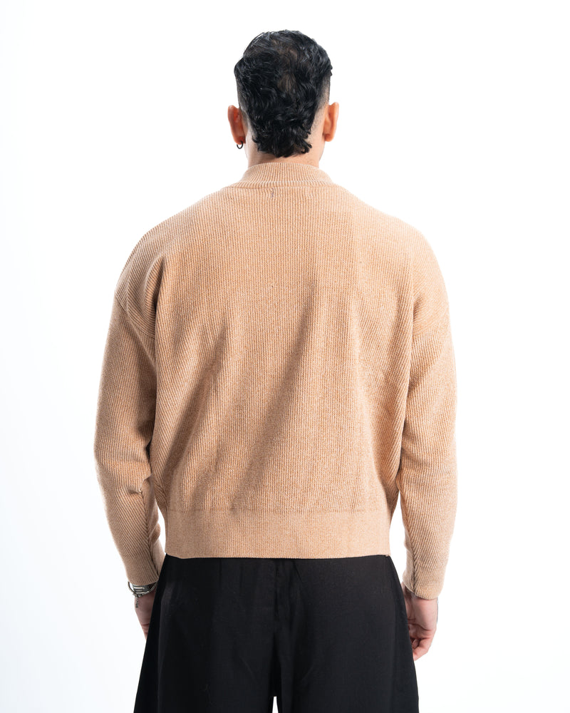 Beige Full Zip Knitted Pullover