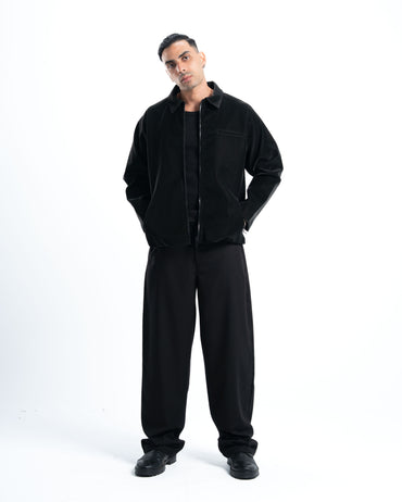 Mens Black Pleated Wide-leg Pants