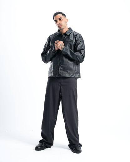 Mens Grey Pleated Wide-Leg Pants