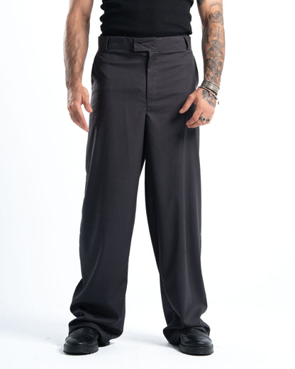 Mens Grey Pleated Wide-Leg Pants
