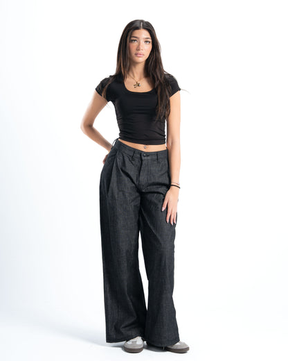Black Raw Denim Pants