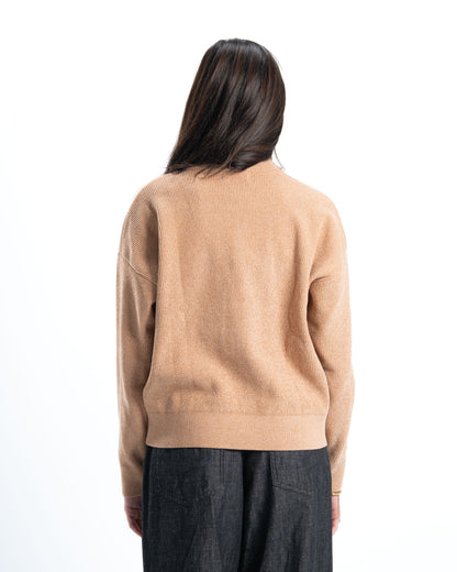 Beige Full Zip Knitted Pullover