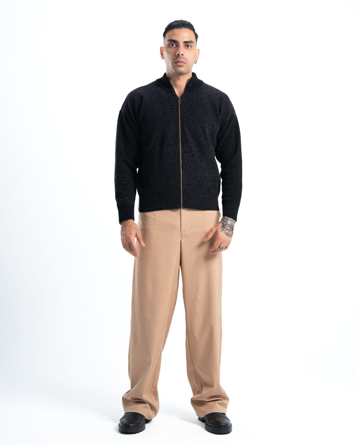 Black Full Zip Knitted Pullover