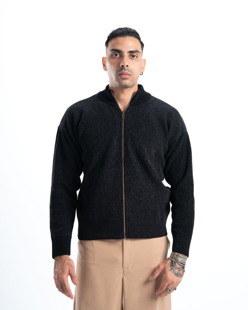 Black Full Zip Knitted Pullover