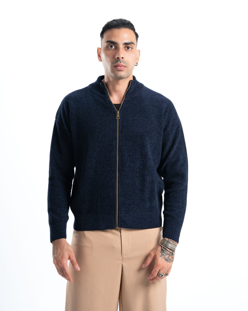 Navy Full Zip Knitted Pullover