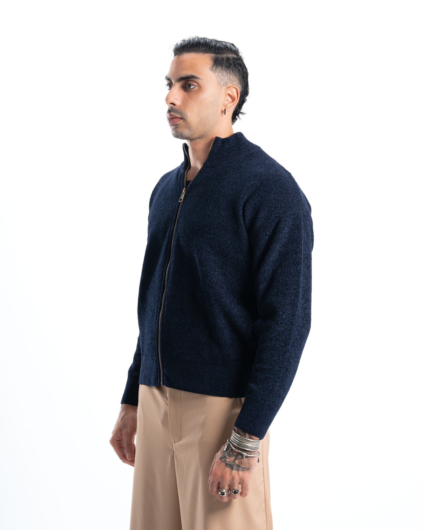 Navy Full Zip Knitted Pullover