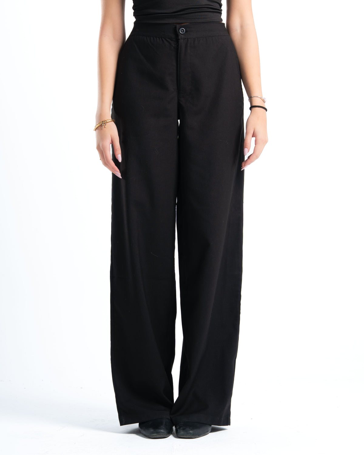 Womens Black Pleated Wide-leg Pants