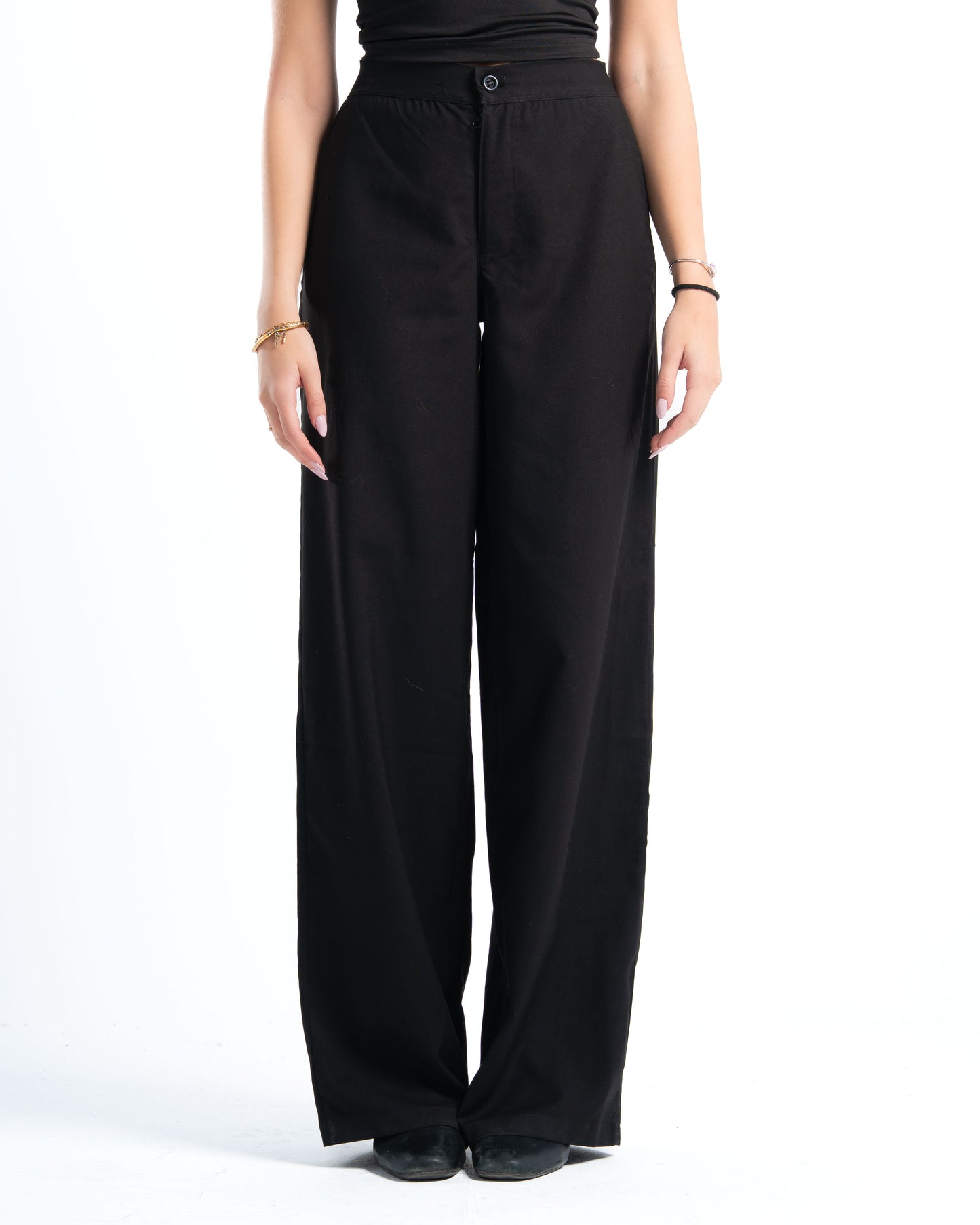 Womens Black Pleated Wide-leg Pants
