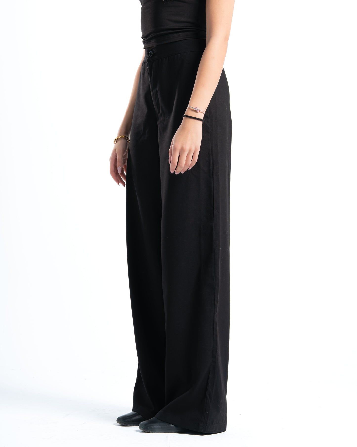 Womens Black Pleated Wide-leg Pants