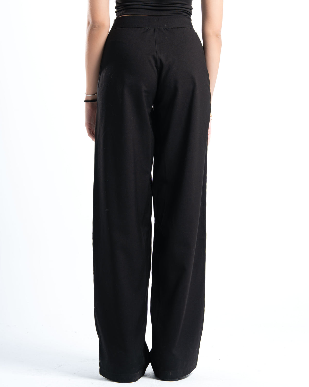 Womens Black Pleated Wide-leg Pants