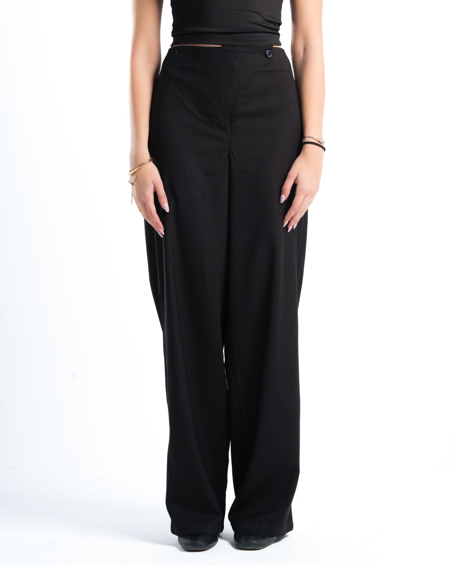 Womens Black Cross-Waist Pleated Pants
