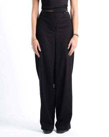 Womens Black Cross-Waist Pleated Pants