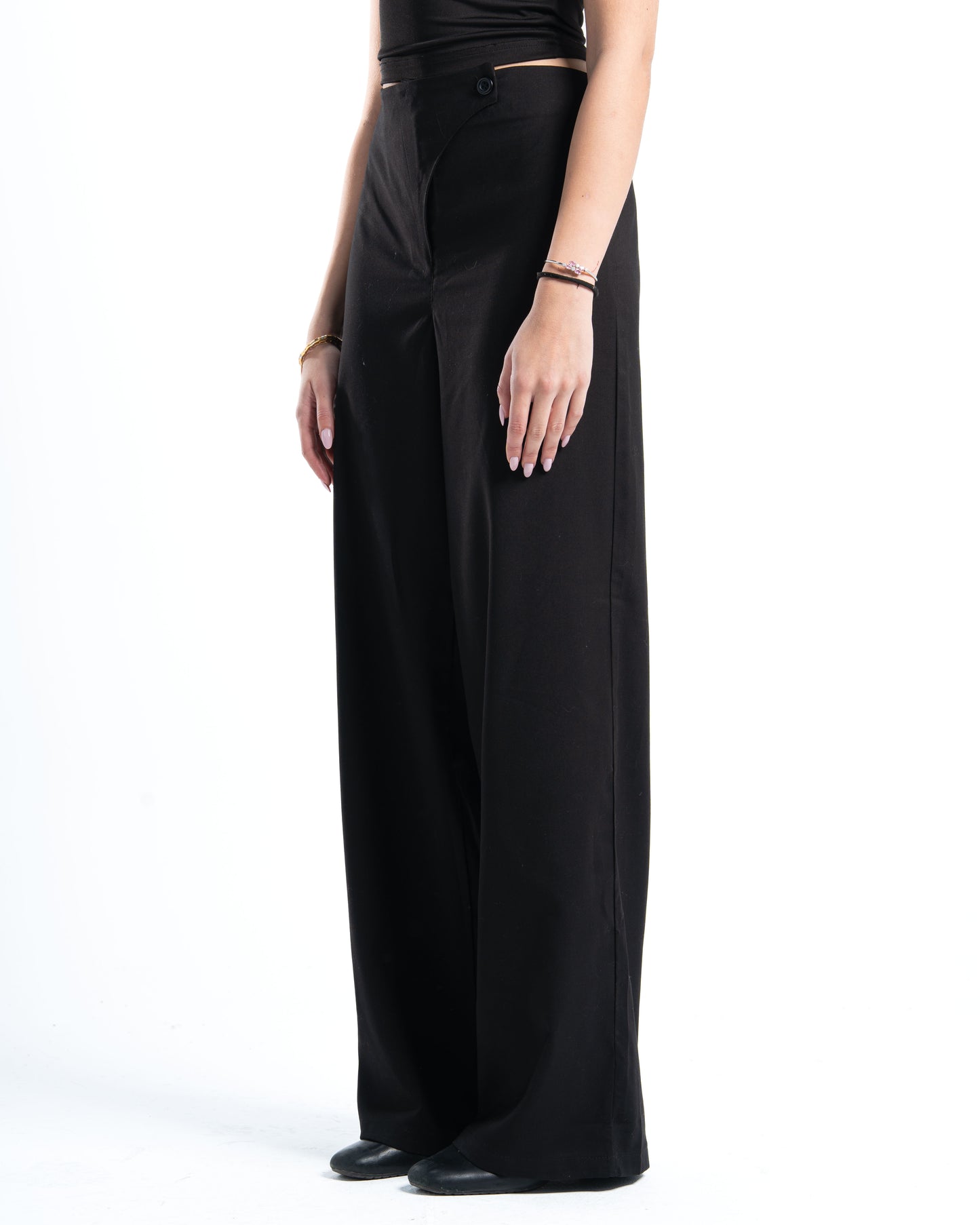 Womens Black Cross-Waist Pleated Pants
