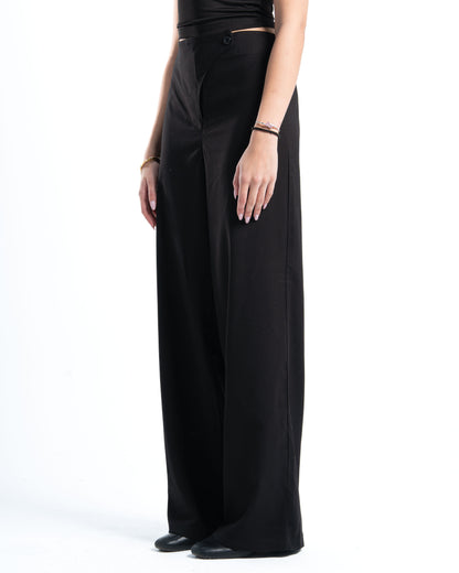 Womens Black Cross-Waist Pleated Pants