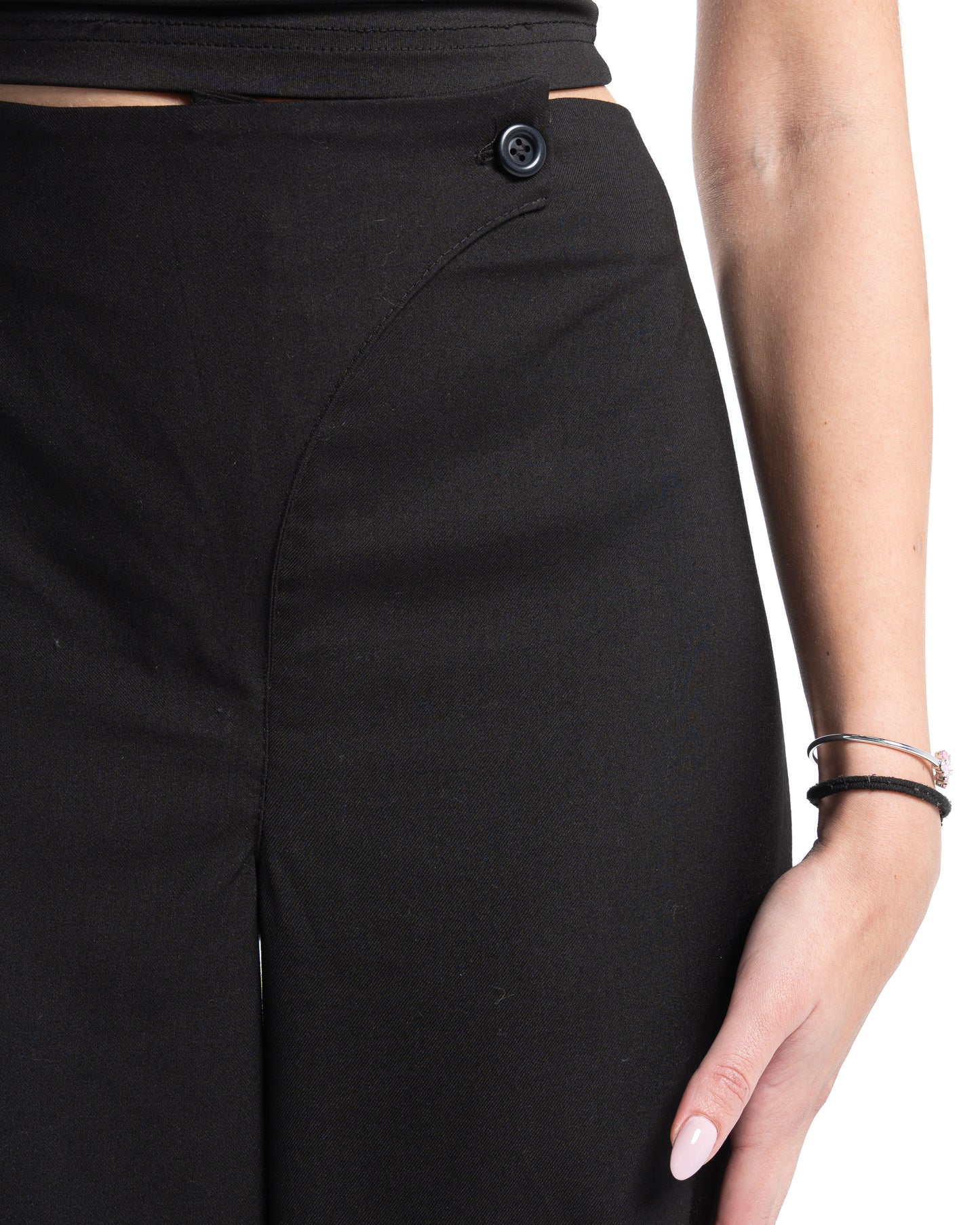 Womens Black Cross-Waist Pleated Pants