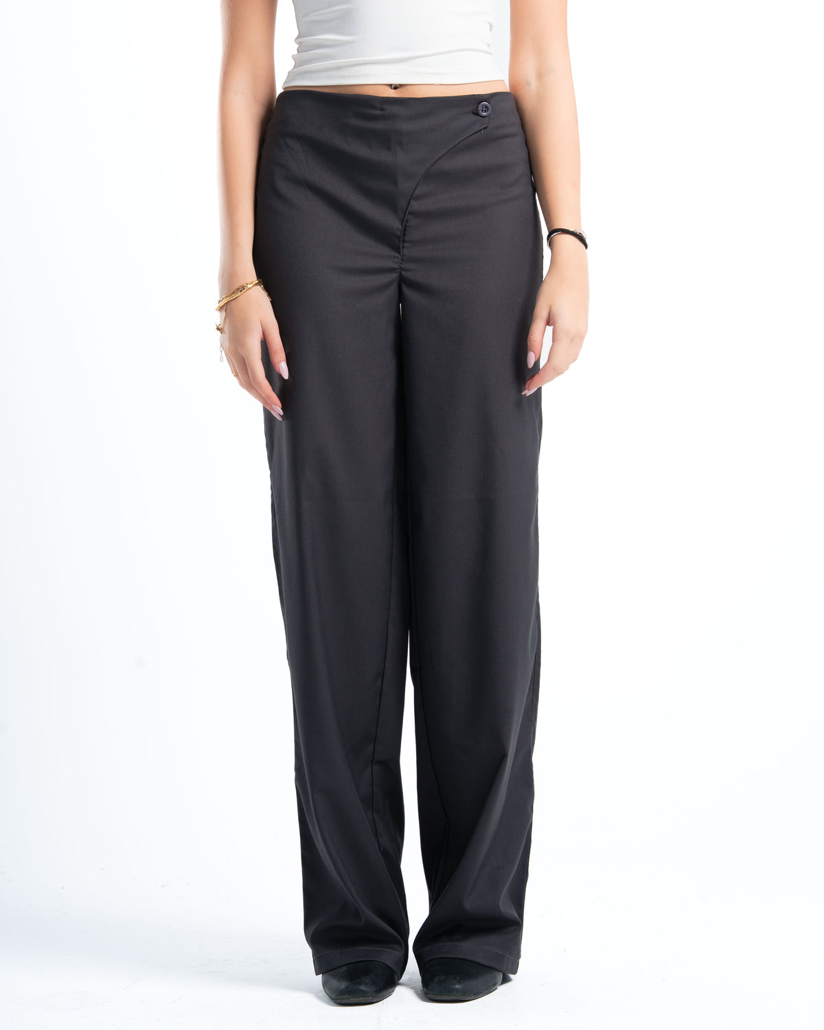 Womens Grey Cross-Waist Pleated Pants