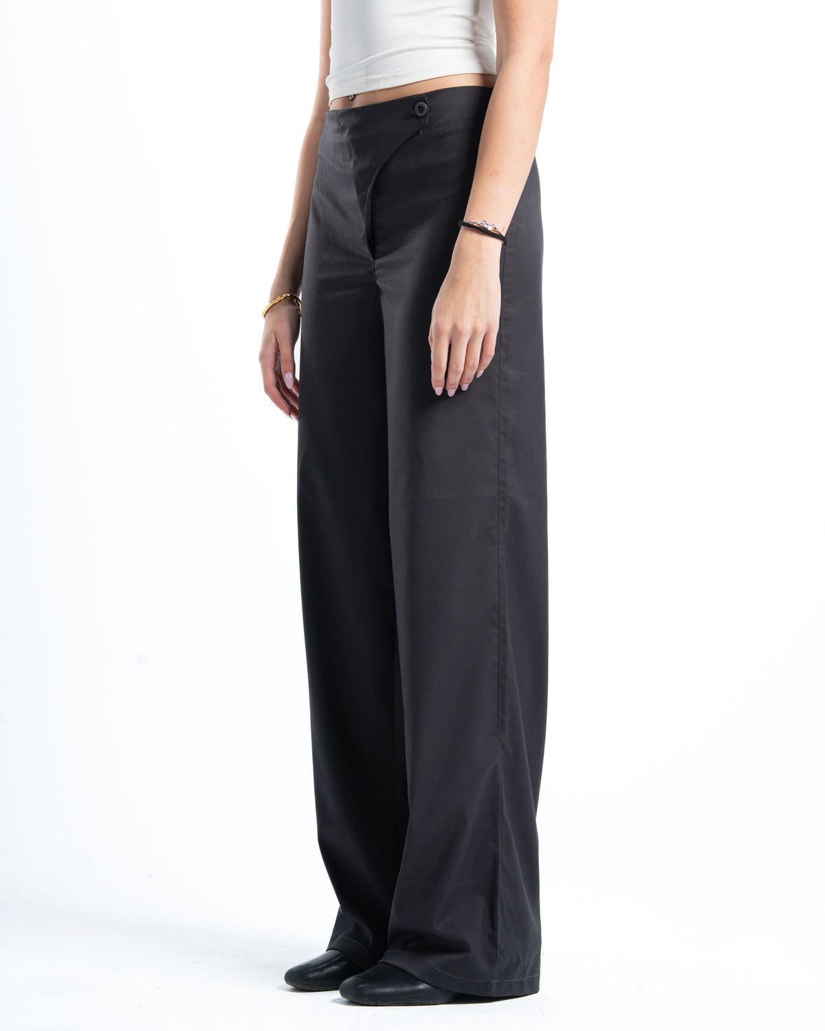 Womens Grey Cross-Waist Pleated Pants