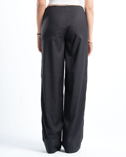 Womens Grey Cross-Waist Pleated Pants