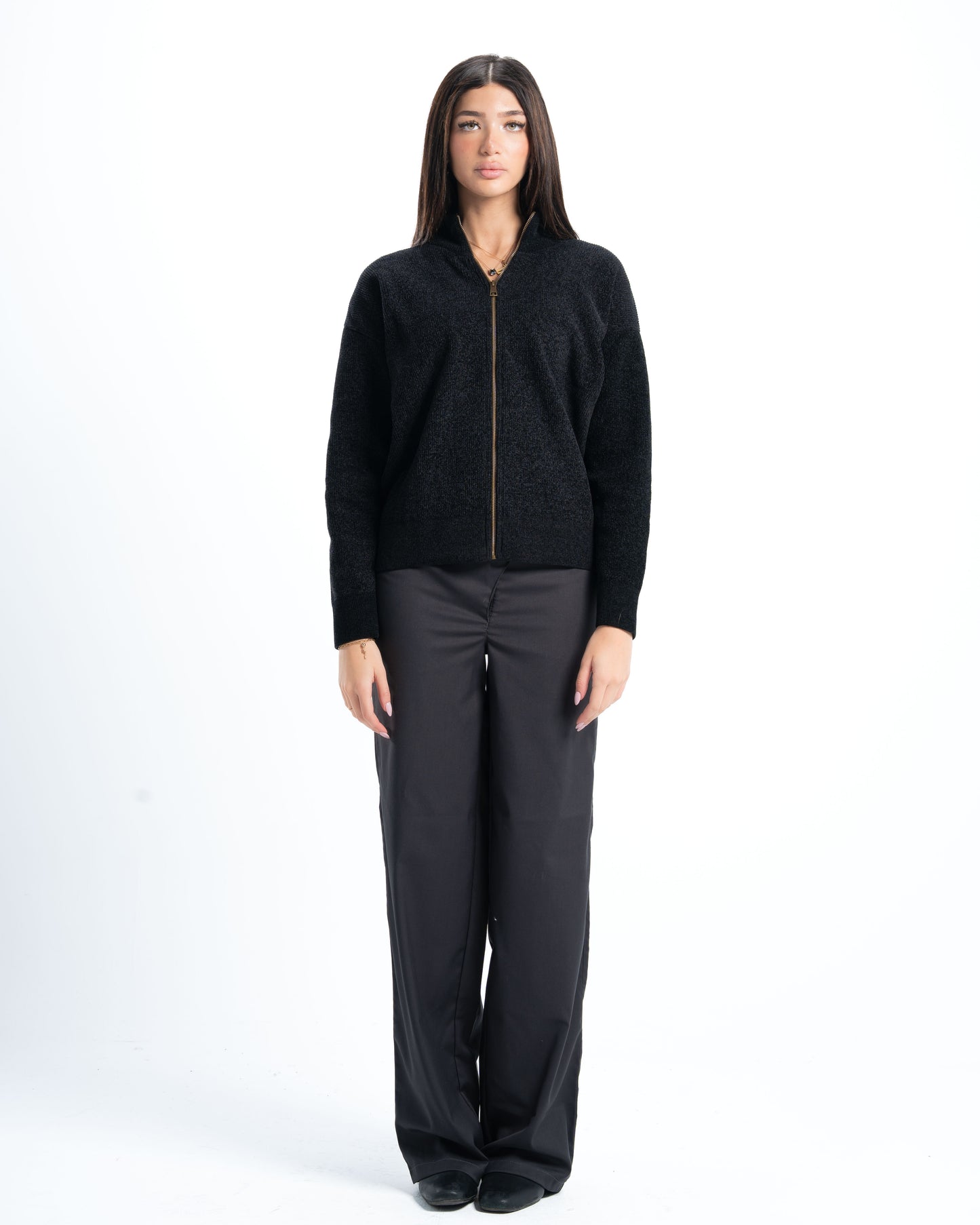 Black Full Zip Knitted Pullover