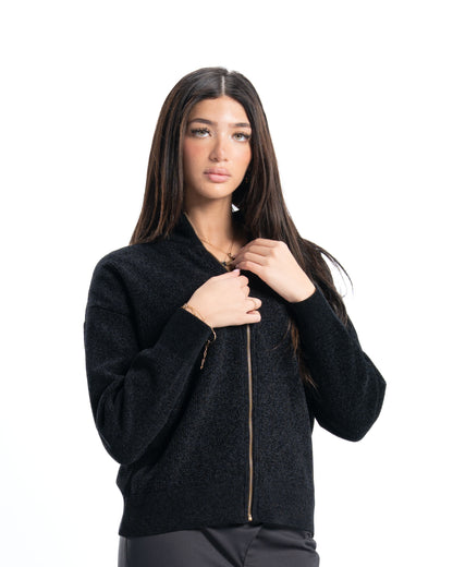 Black Full Zip Knitted Pullover