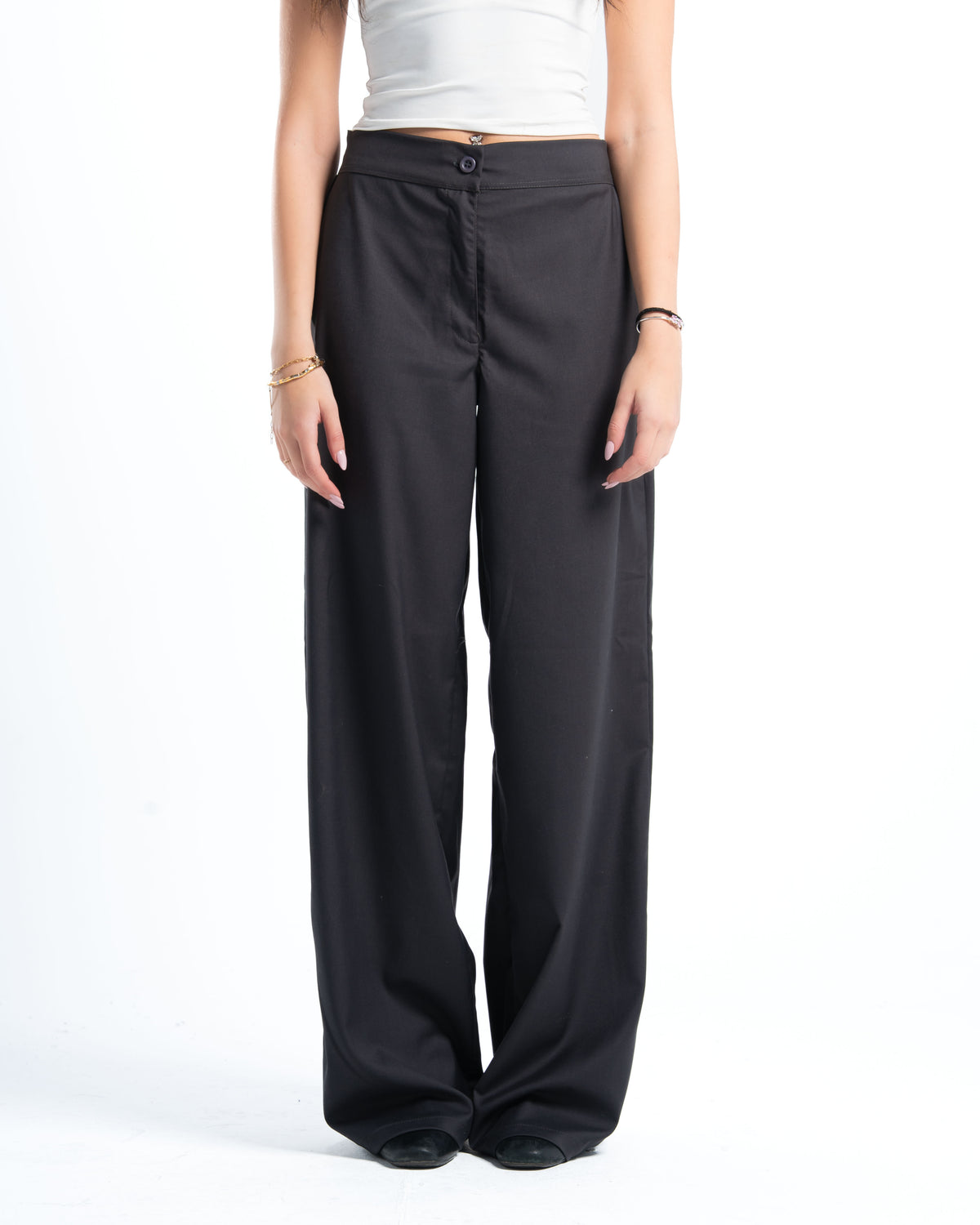 Womens Grey Pleated Wide-leg Pants
