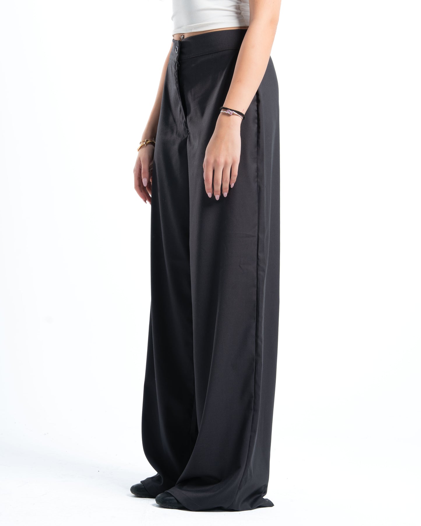 Womens Grey Pleated Wide-leg Pants