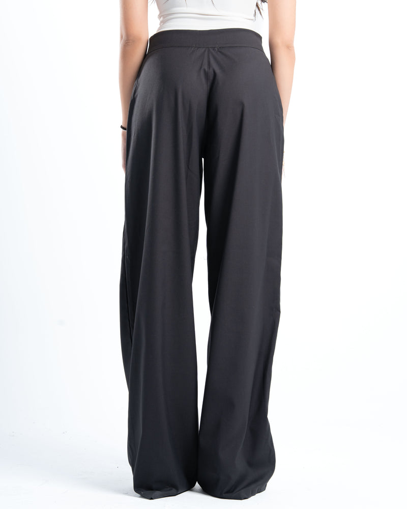 Womens Grey Pleated Wide-leg Pants