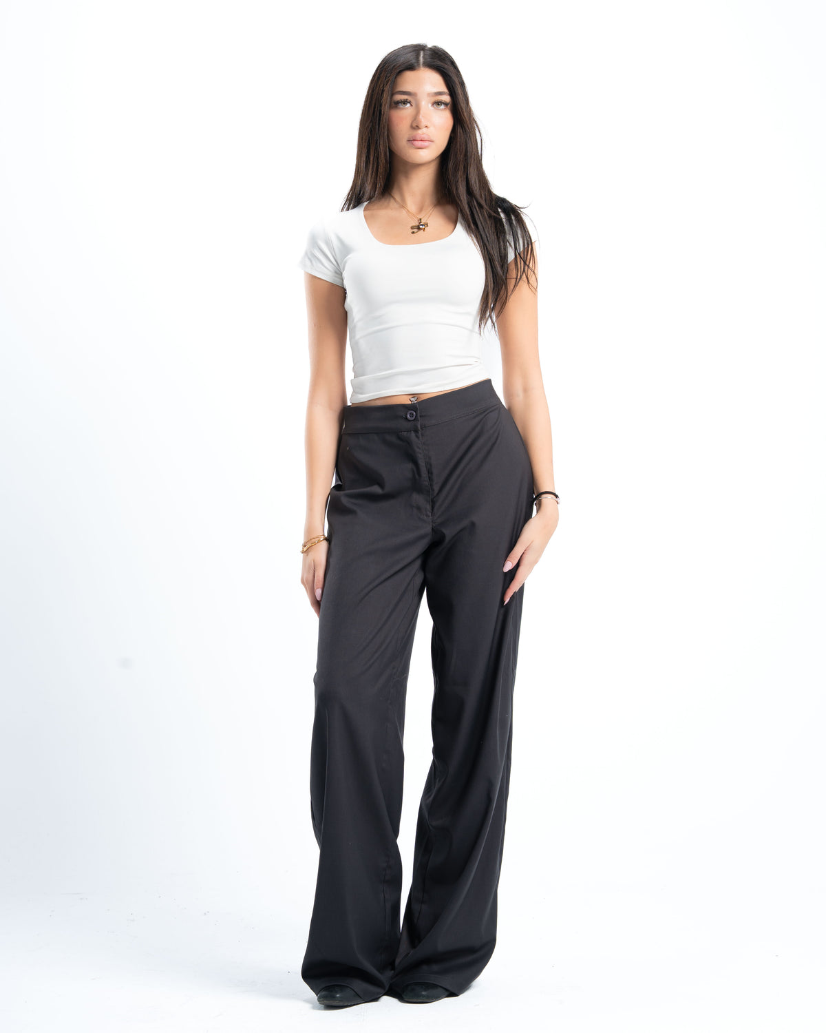 Womens Grey Pleated Wide-leg Pants