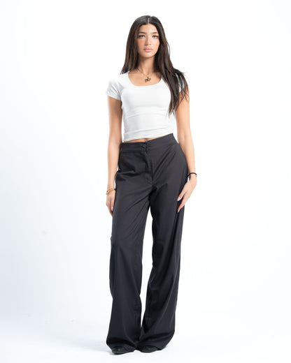 Womens Grey Pleated Wide-leg Pants