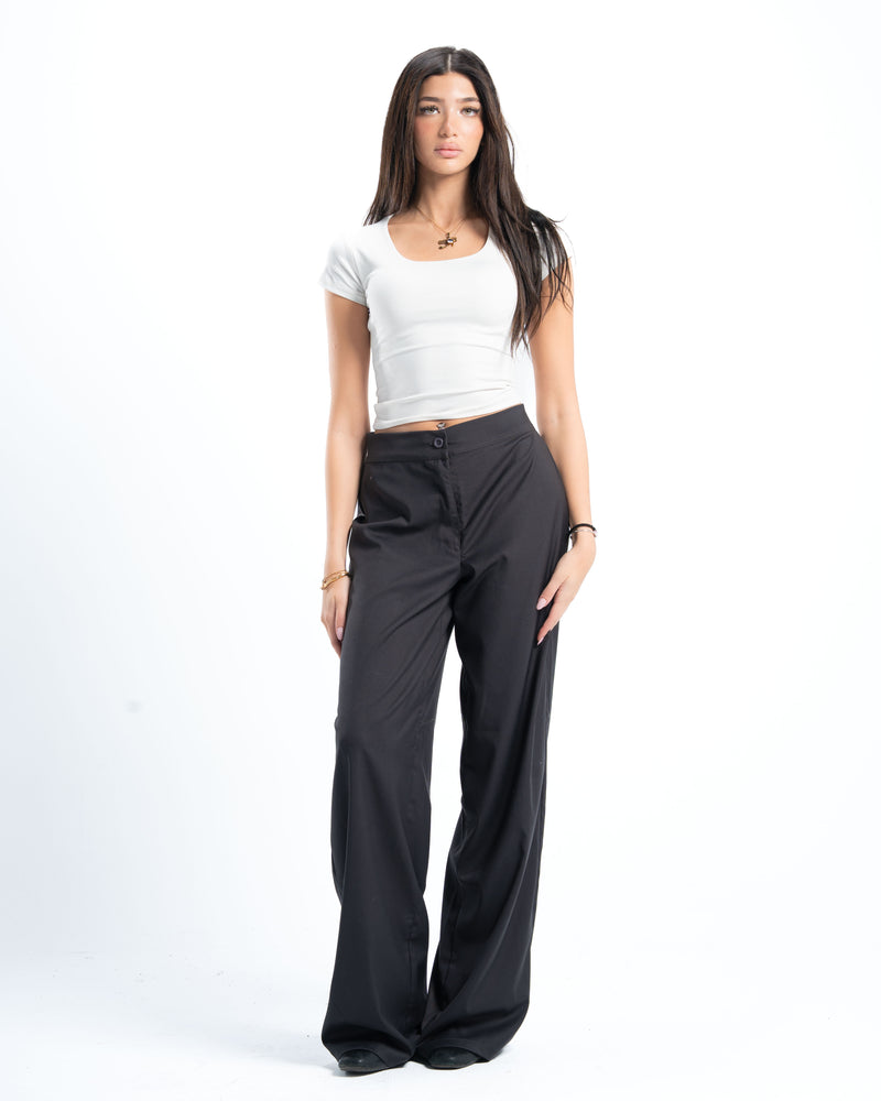 Womens Grey Pleated Wide-leg Pants