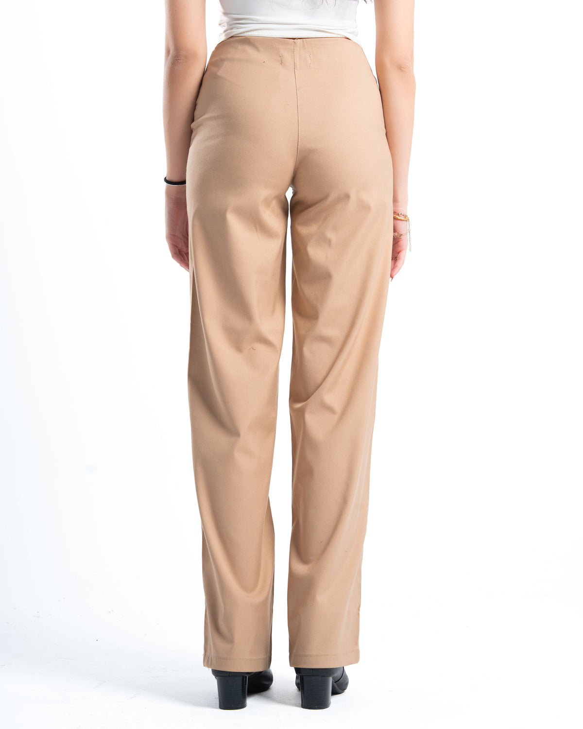 Womens Beige Cross-Waist Pleated Pants