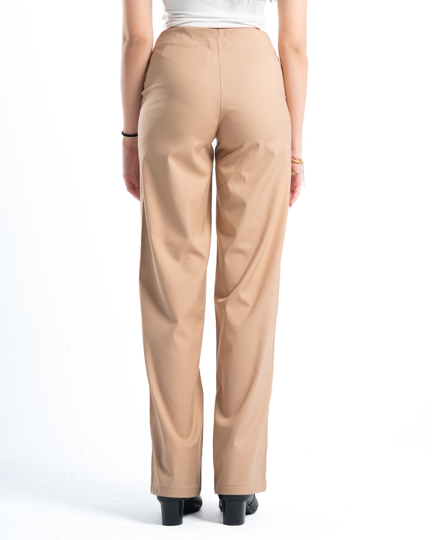 Womens Beige Cross-Waist Pleated Pants