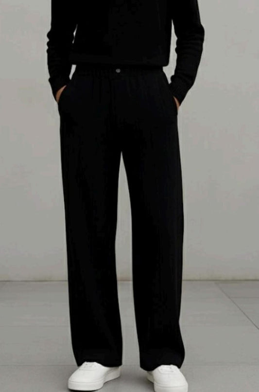Mens Black Washed Wideleg Pants