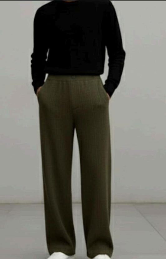 Mens Olive Green Wideleg Pants