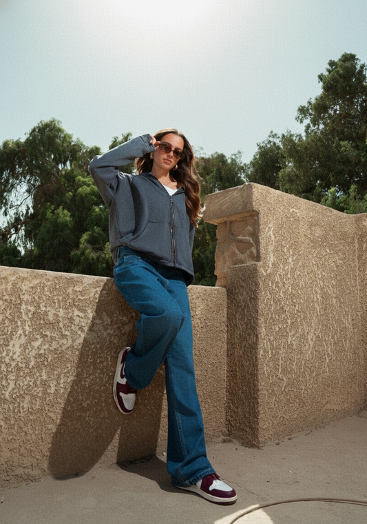 Dark Grey Vintage Wash Zip-Up Hoodie