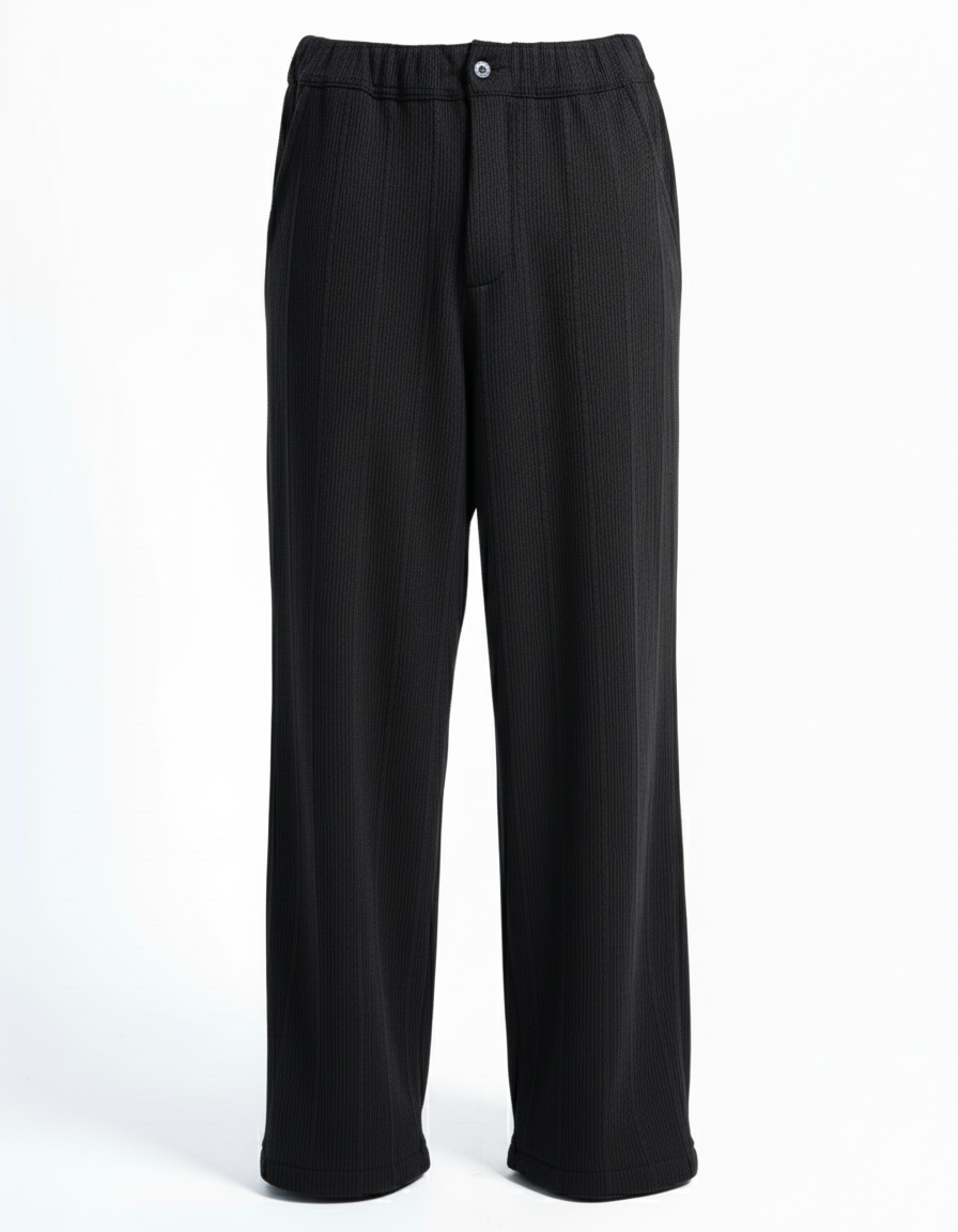 Black Wide-Leg Pinstripe Pants