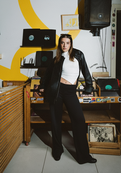 Womens Black Cross-Waist Pleated Pants