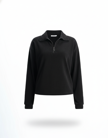 Womens Black Ribbed Jacquard Sweatshirt