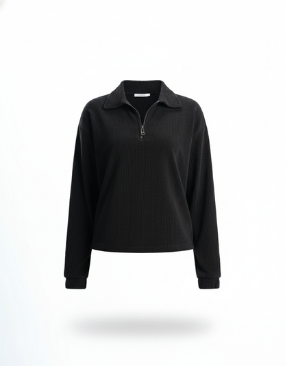 Womens Black Ribbed Jacquard Sweatshirt