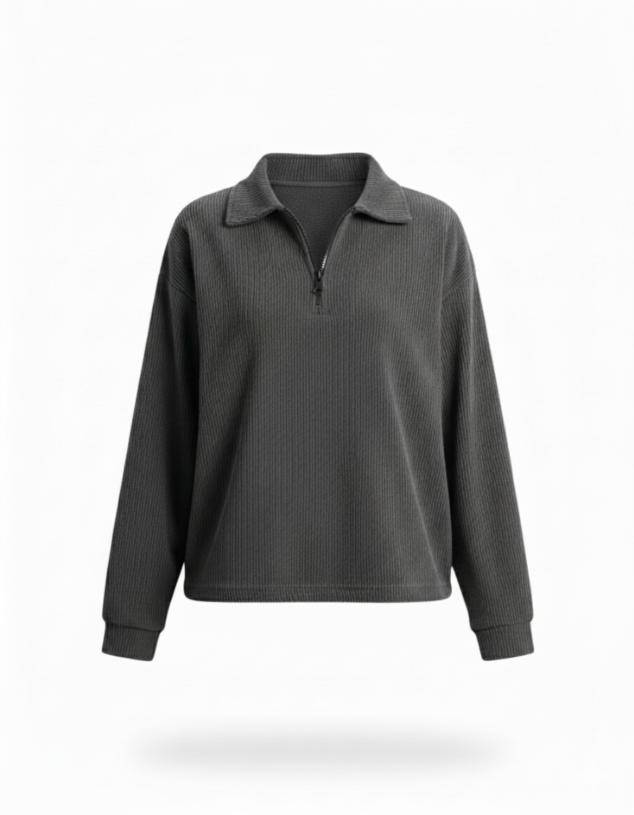 Womens Grey Ribbed Jacquard Sweatshirt