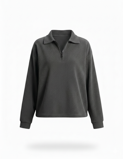 Womens Grey Ribbed Jacquard Sweatshirt