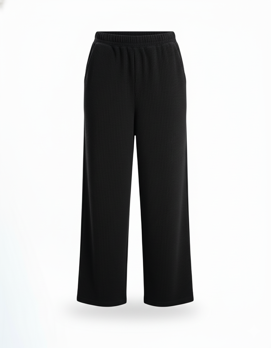 Womens Black Ribbed Jacquard Pants