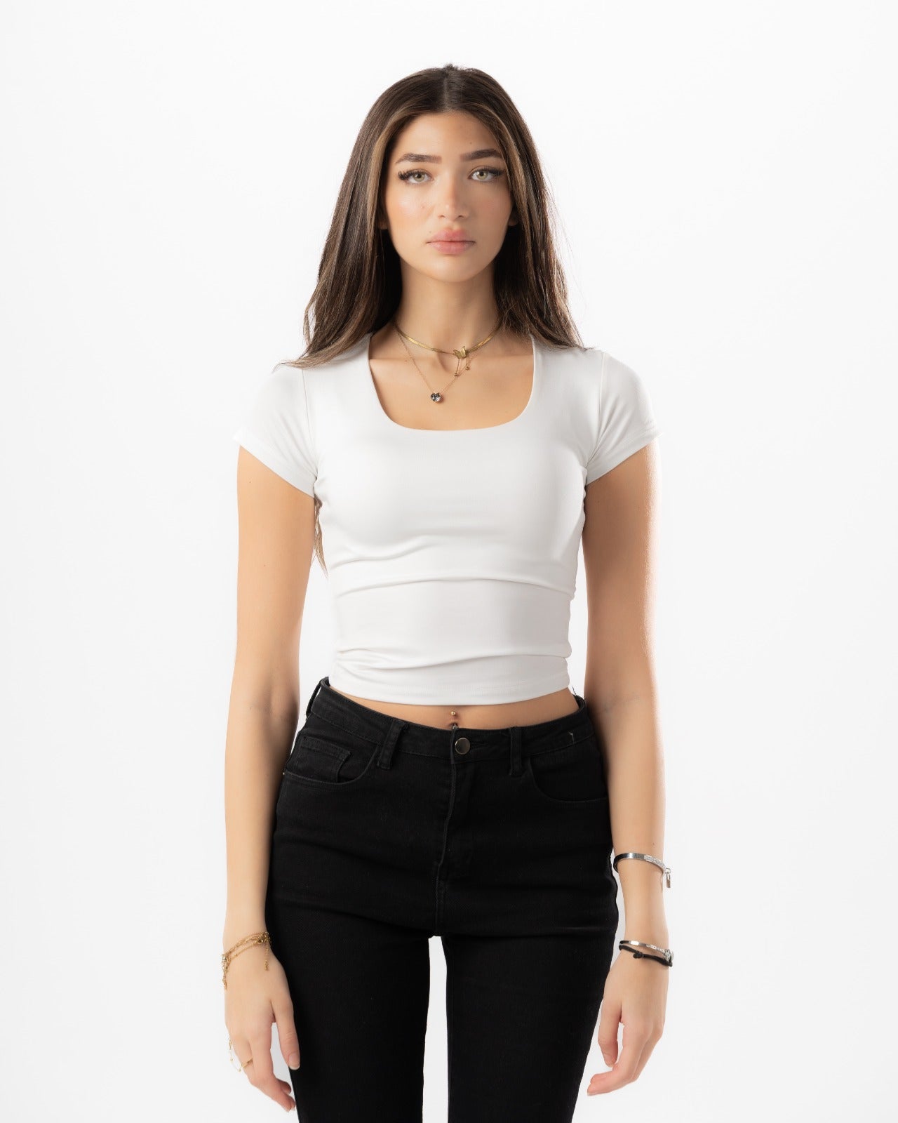 White Half Sleeves Top