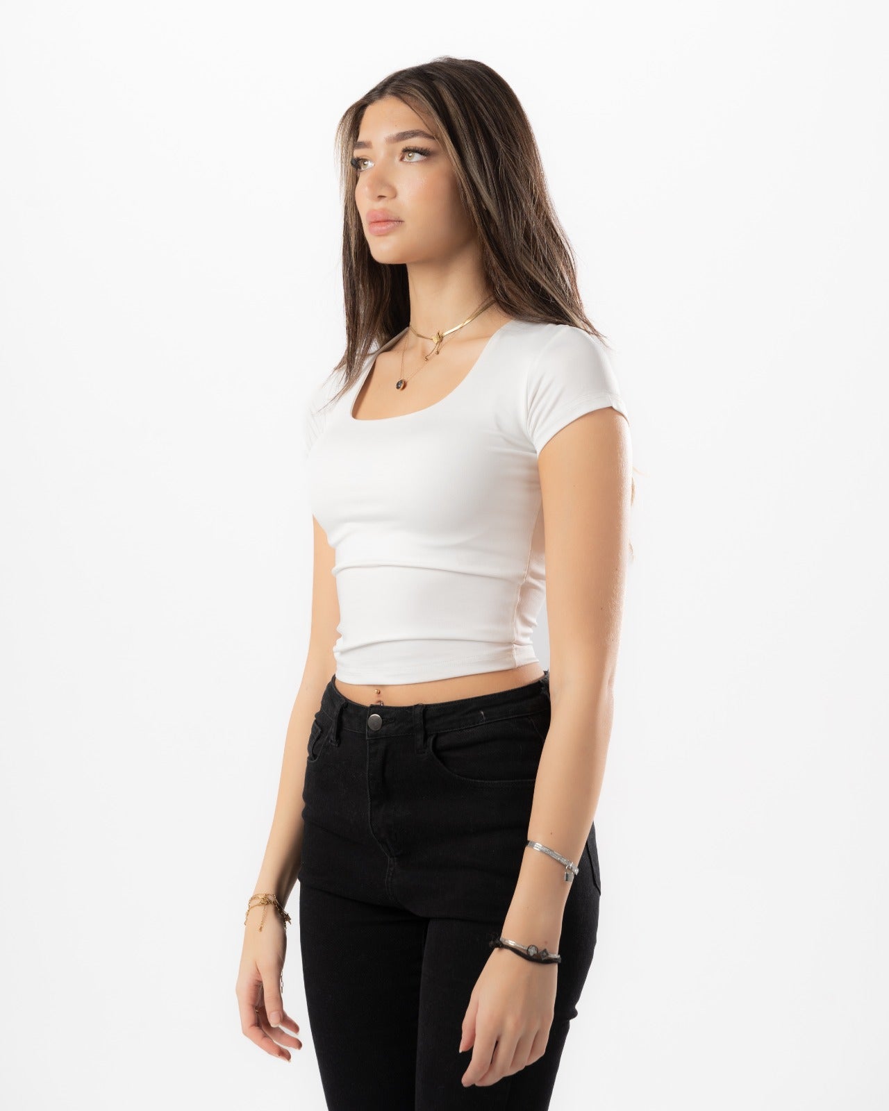 White Half Sleeves Top