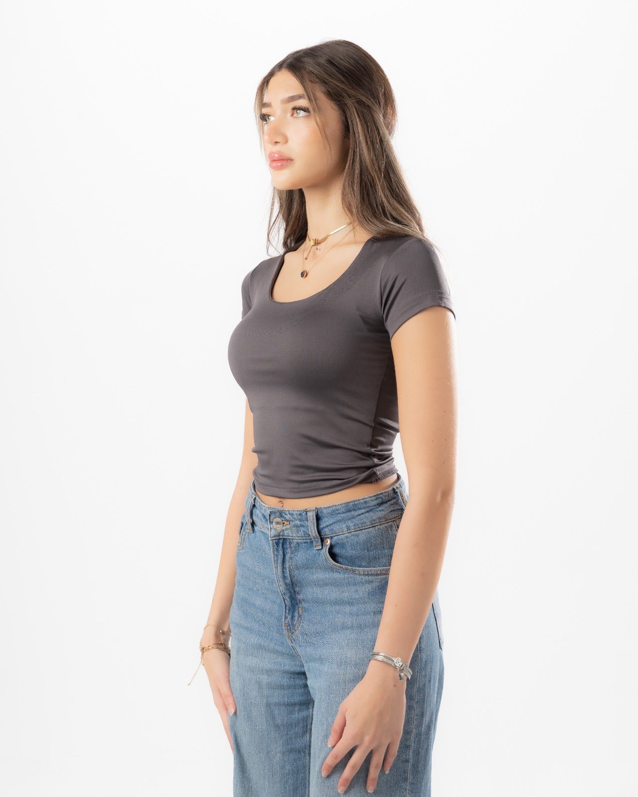 Grey Half Sleeves Top