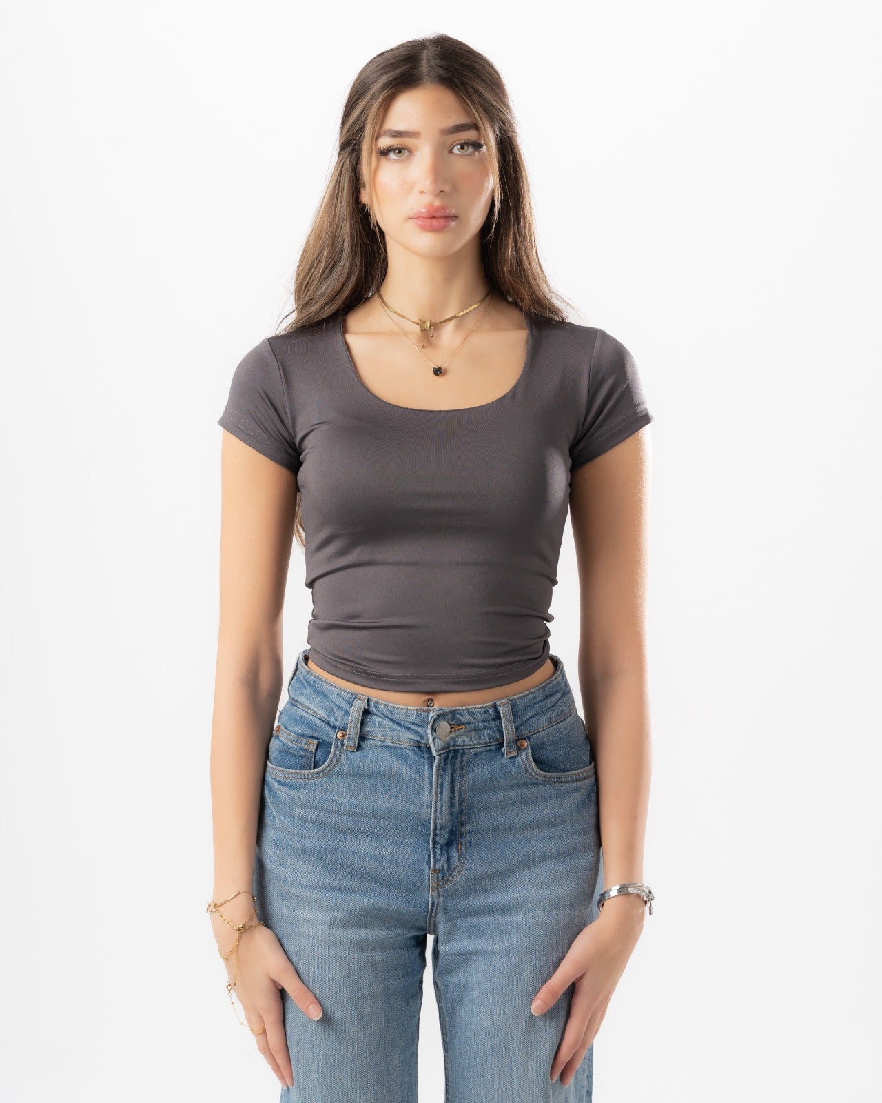 Grey Half Sleeves Top